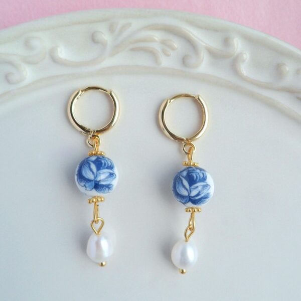 Blue & White Floral Earrings