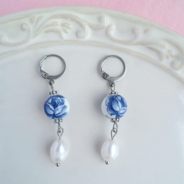 Blue & White Floral Earrings