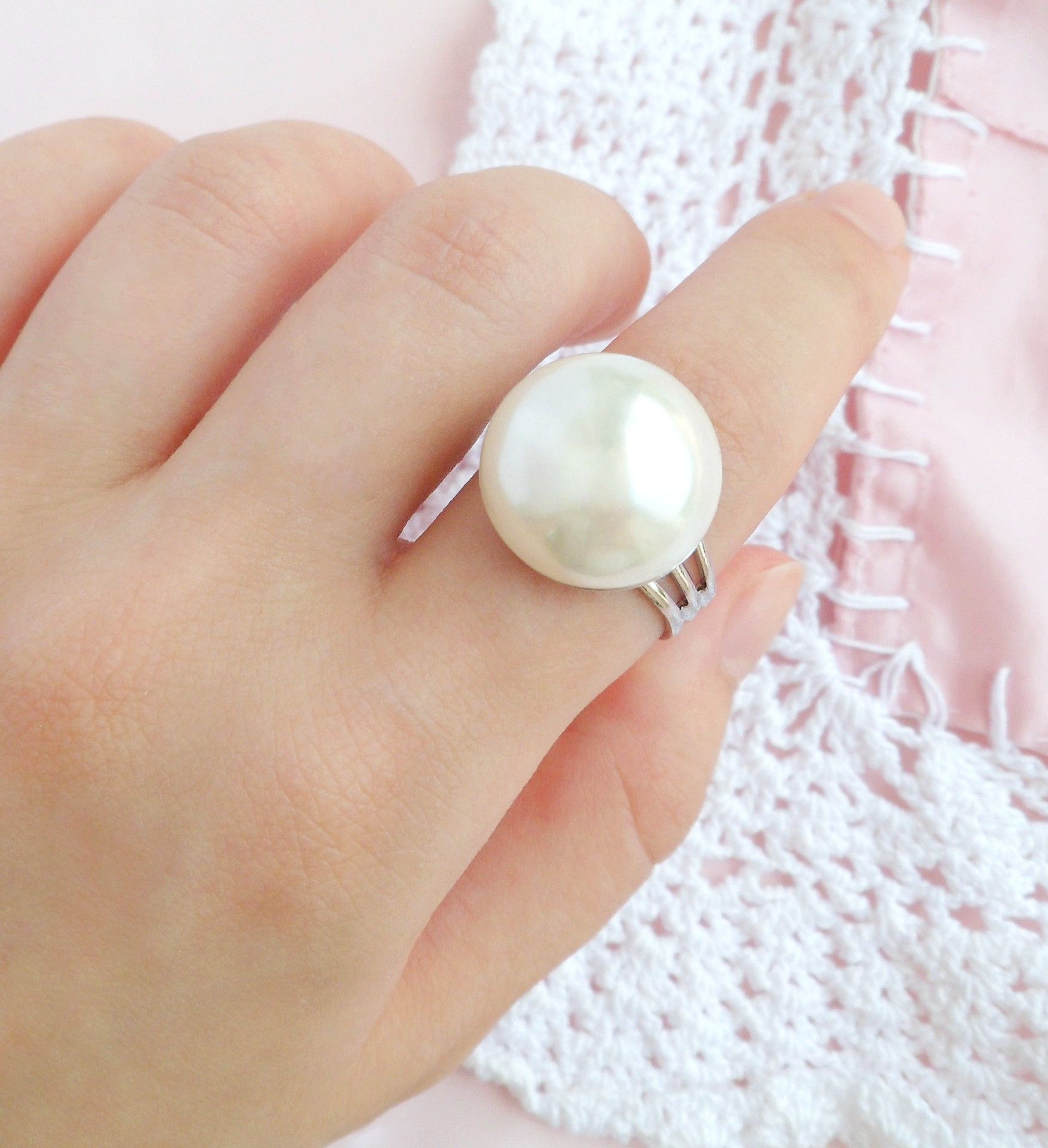 100% Handcrafted Natural Thai Pearl Ring 925 Sterling Silver Large Cultured White  Pearl Elegant Vintage Style - Fairtrade #103 - Chinese Fashion Style . com