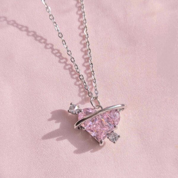 Pink Saturn Heart Necklace