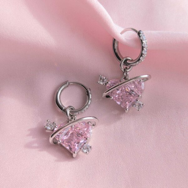 Pink Saturn Heart Earrings