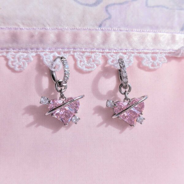 Pink Saturn Heart Earrings