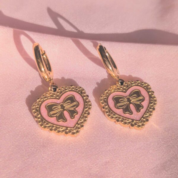 Pink Ribbon Heart Earrings