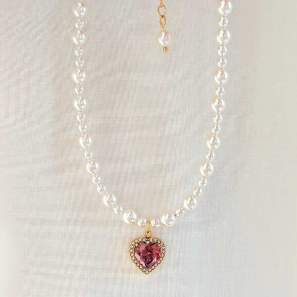 Ruby Heart Pearl Necklace