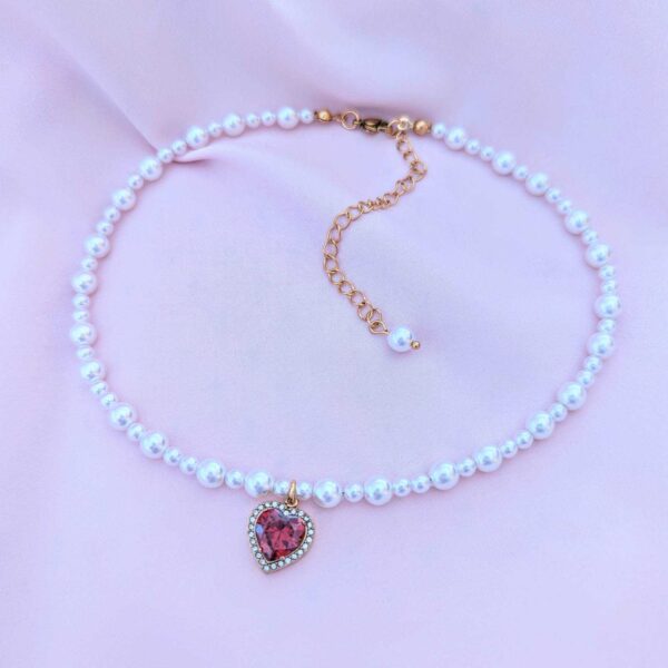 Ruby Heart Pearl Necklace