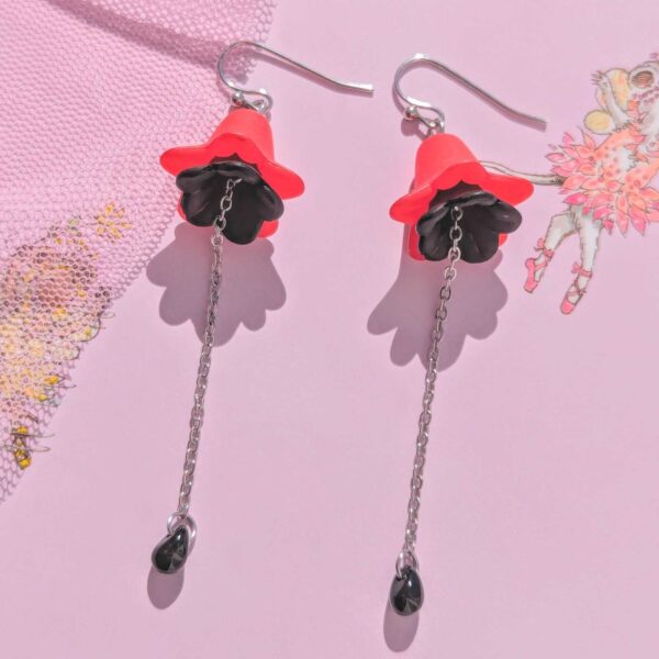 Red Velvet Bellflower Earrings - Image 2