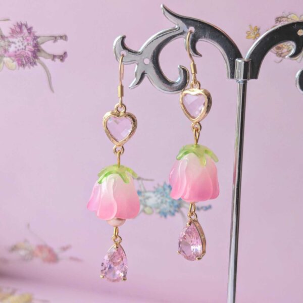 Pink Tulip Heart Earrings
