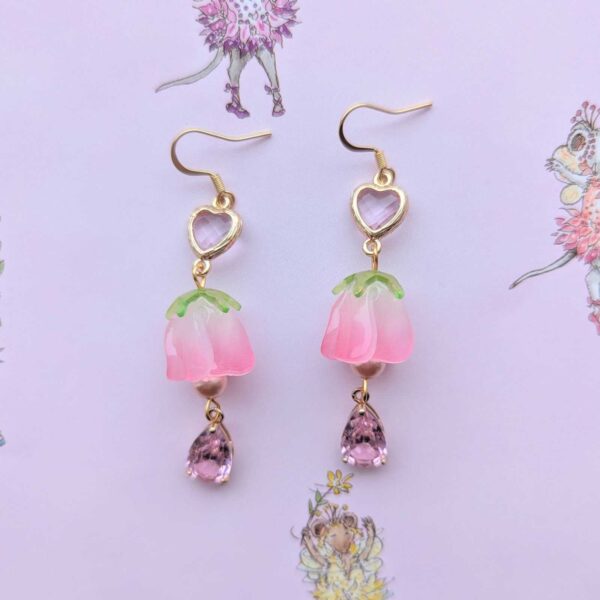Pink Tulip Heart Earrings