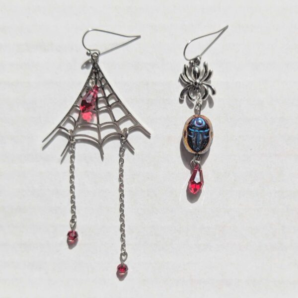 Beetle in Web Earrings